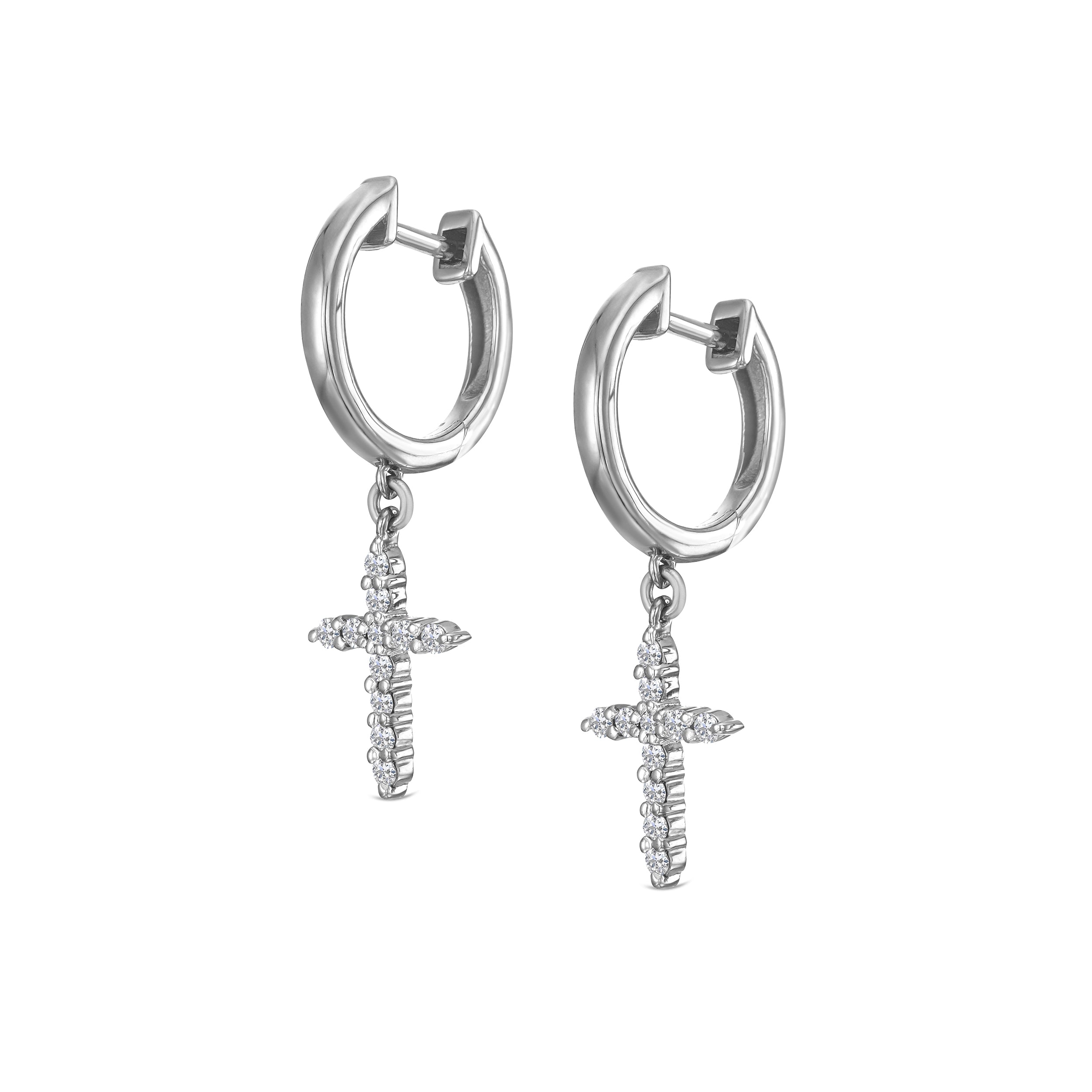 Stellato Cross Hoop 0.24ct H/SI Round Cut Lab Diamond Earrings in Silver